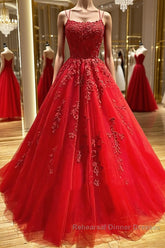 Backless Red Lace Semi Formal Prom Dresses, Red Backless Lace Formal Evening Graduation Dresses